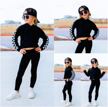 Kids Crop Tops Girls Sweatshirts Long Sleeve Plaid Hoodies Black & Plaid 7-8 Years