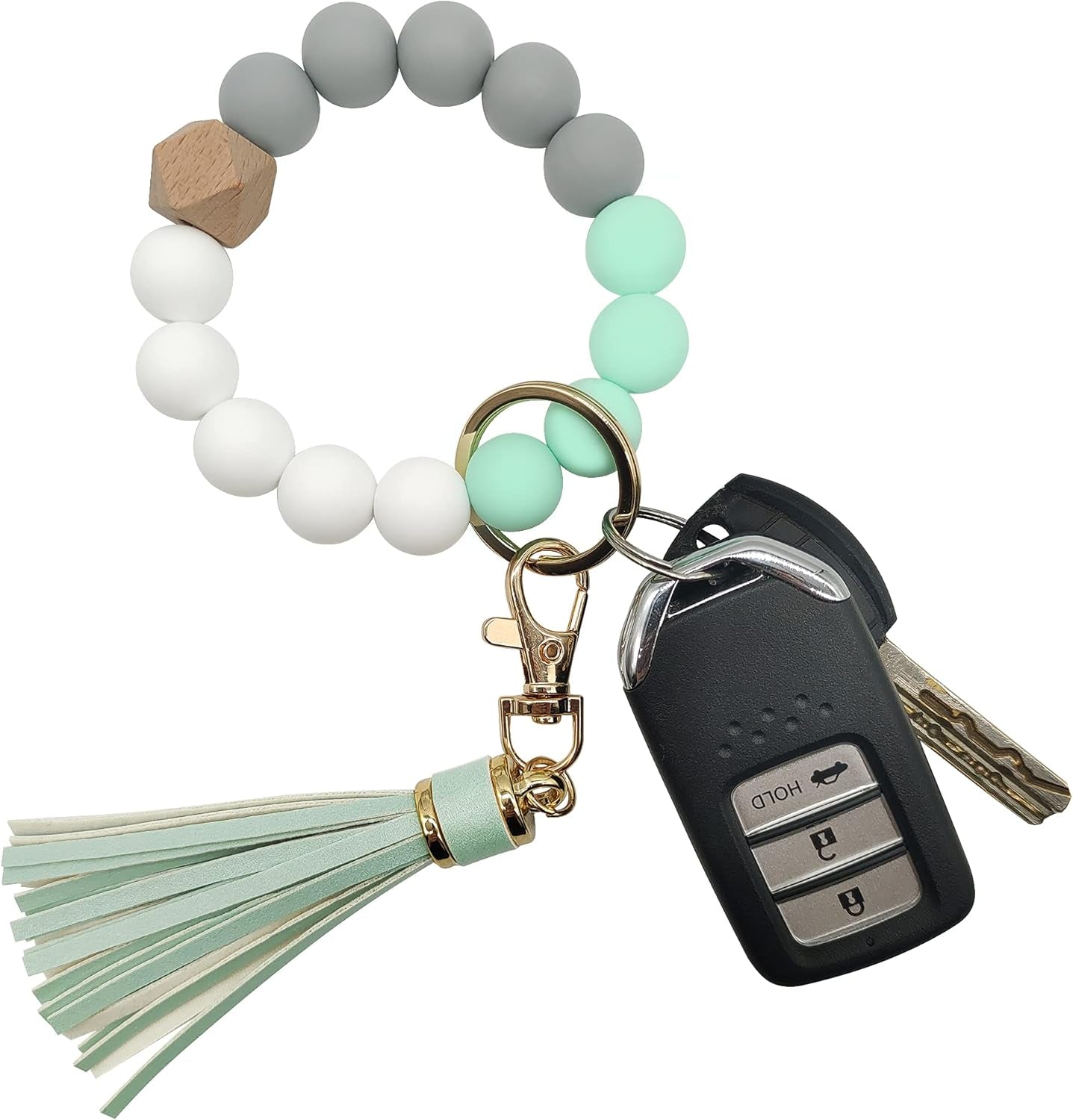 Silicone Keychain Bracelet for Women Beaded Keyring Wristlet House Car Keys Ring Holder with Gift Box