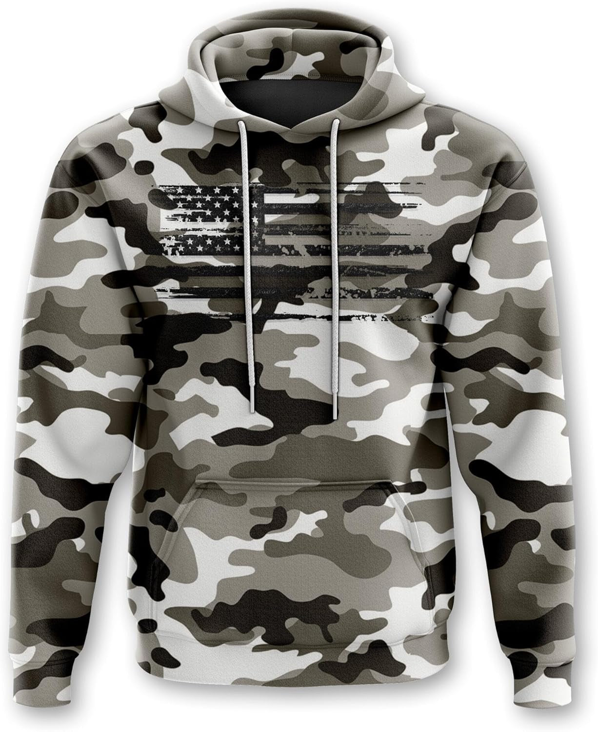 Patriotic American Flag Camo Hoodie for Men and Women | Heavyweight Sweatshirt | Decorated in the USA