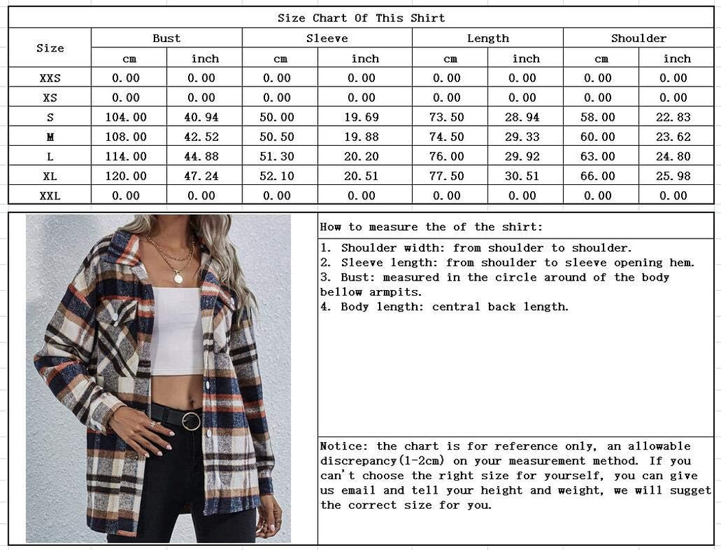 Women'S Casual Long Sleeve Button down Boyfriend Plaid Heavyweight Flannel Shirt Jacket Shacket