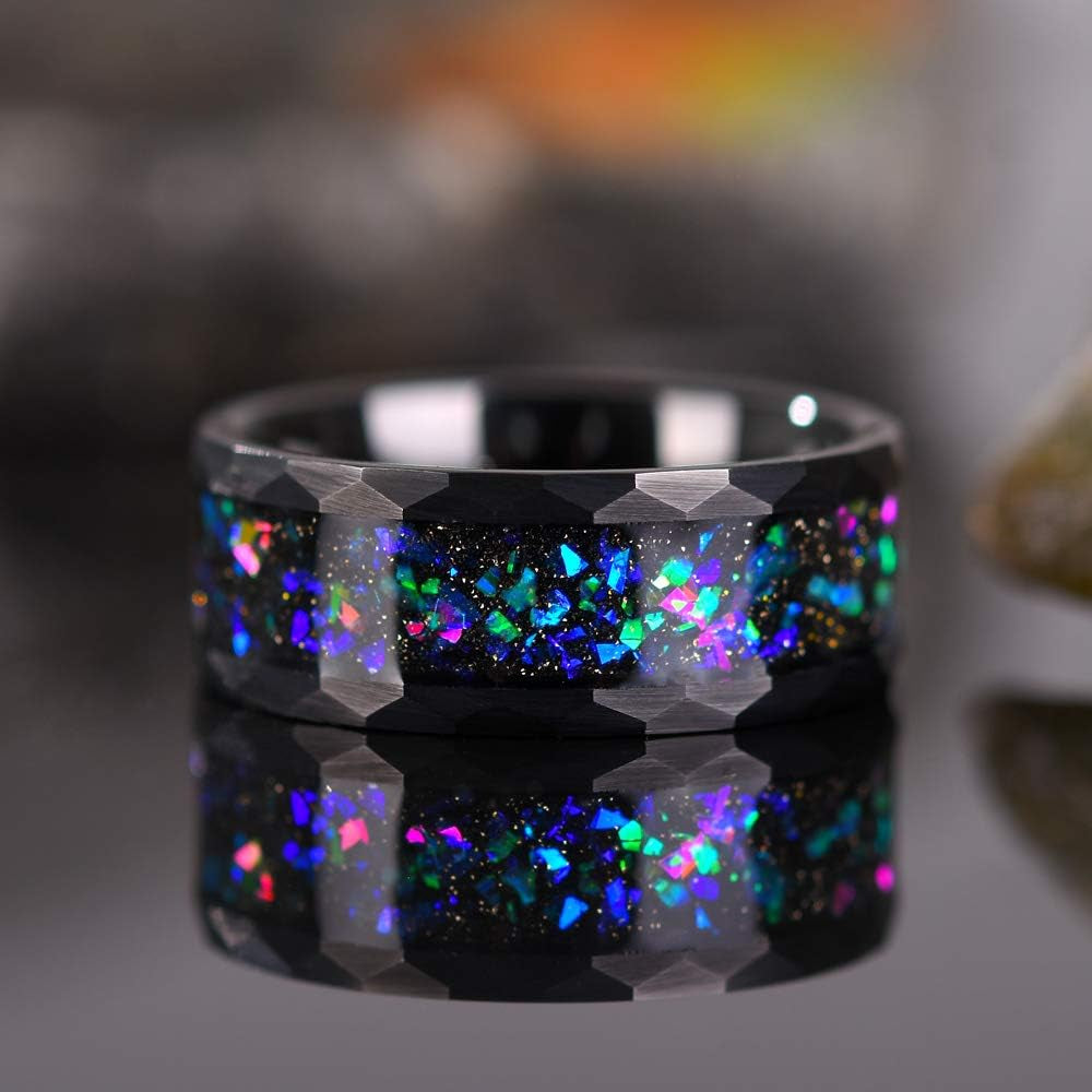 Mens Womens Tungsten Rings 8Mm 4Mm Galaxy Series Created-Opal Inlay Wedding Bands