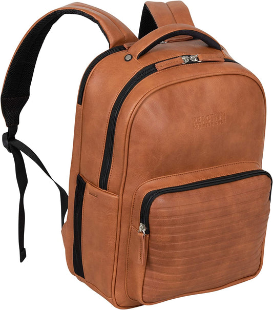 on Track Pack Vegan Leather Tablet Bookbag Anti-Theft RFID, Work, & Travel, Cognac, 15.6" Laptop Backpack